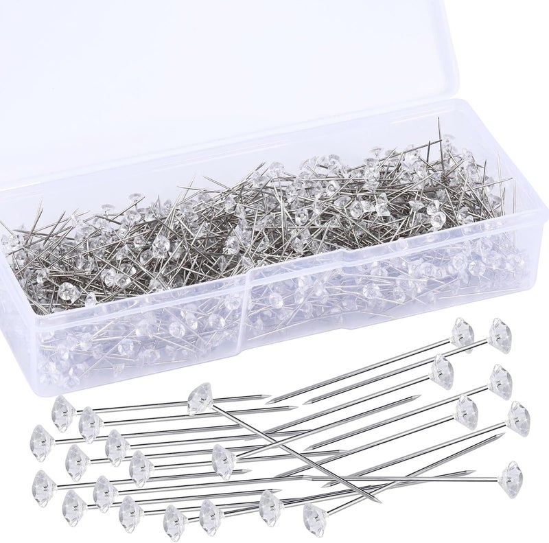 SOCNITC 600 Pcs Bouquet Pins, Straight Diamond Pin, 1.5inch Corsages Pins, Sewing Corsages Flower Pin, Floral Diamond Needle, Crystal Diamond Head for Wedding Jewelry Decoration (8mm*38mm - Image 1